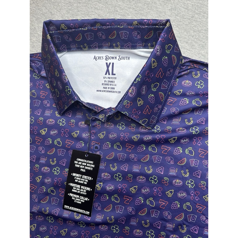 Acres Down South Golf Shirt Mens XL Purple Free Play Performance Polo Stretch